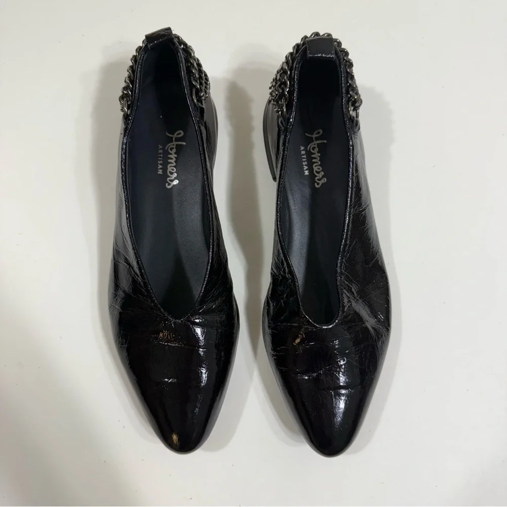 Homers Baby Flat with Chain Superluxe Black Patent Leather Shoes Size 7